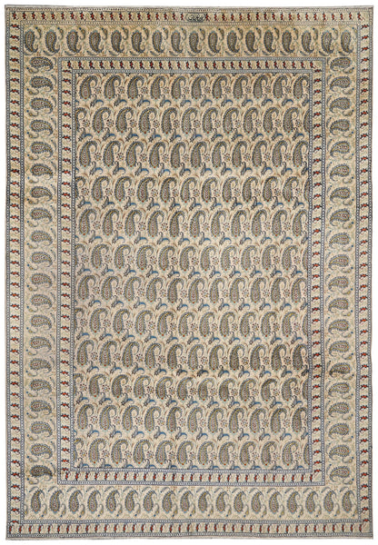 9 x 12 vintage 1970s paisley Kashan-style hand-knotted wool rug in navy, top view