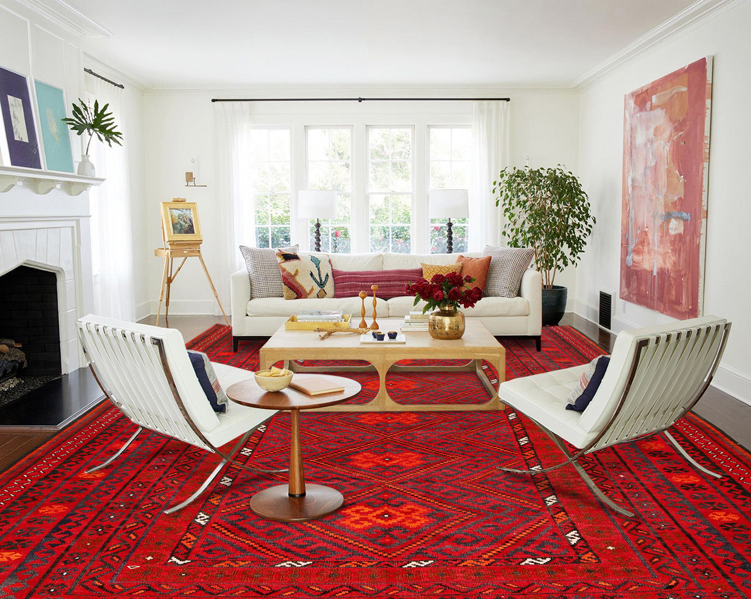 Oversize Afghan Kilim, mid-length pattern showing geometric storytelling