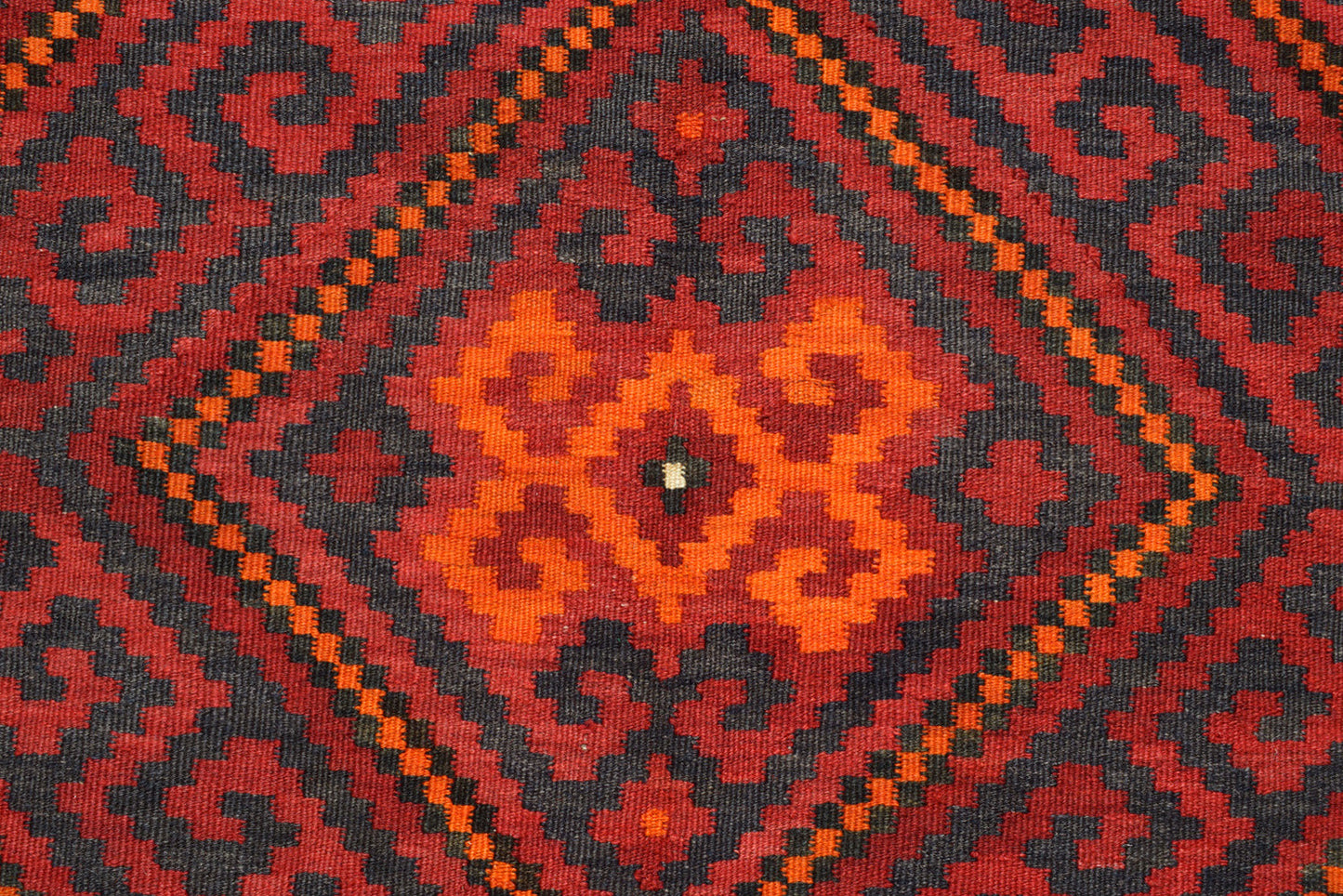 Oversize Afghan Kilim, border pattern in red and ivory
